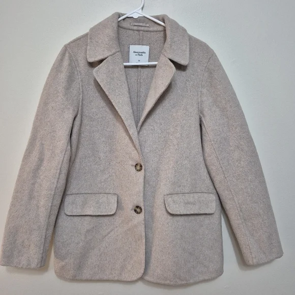 Abercrombie & Fitch Women's Minimalist Cream Wool-Blend Coat Blazer – Size M - Picture 2 of 7